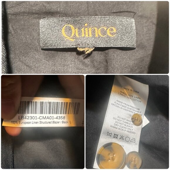 Quince European 100% Linen Structure Blazer Women Large Black Preppy Office Goth - Picture 6 of 16